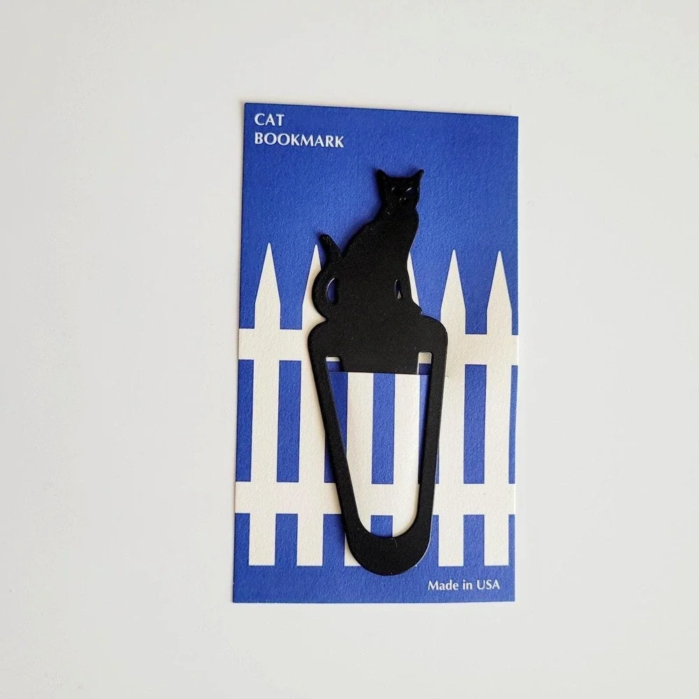 Vintage 90s Black Cat Bookmark Metal Clip fence blue USA Barnes Nobel Swing 1994